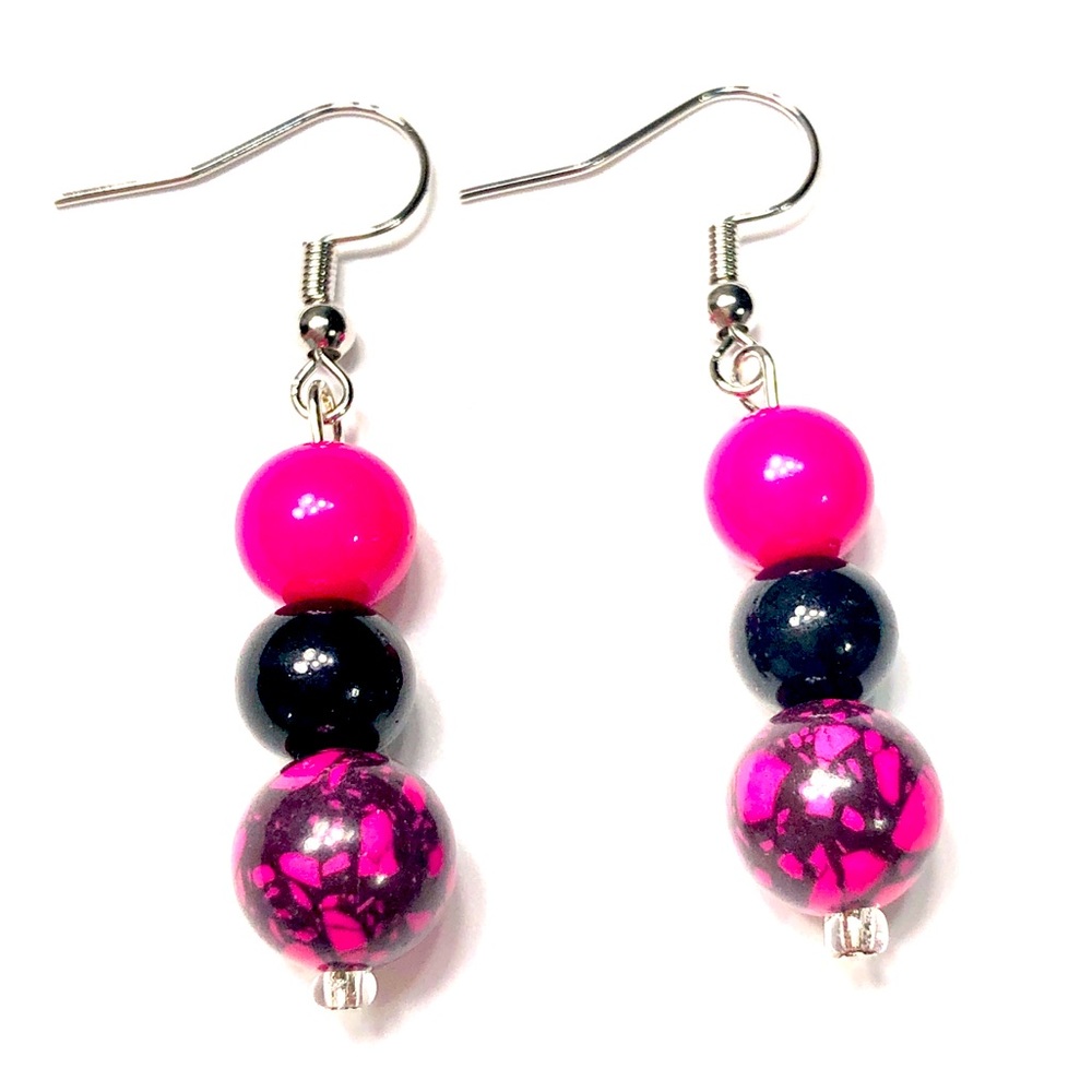 Handmade Pink Black Earrings Women Gift Anniversary Wedding Mother's Day